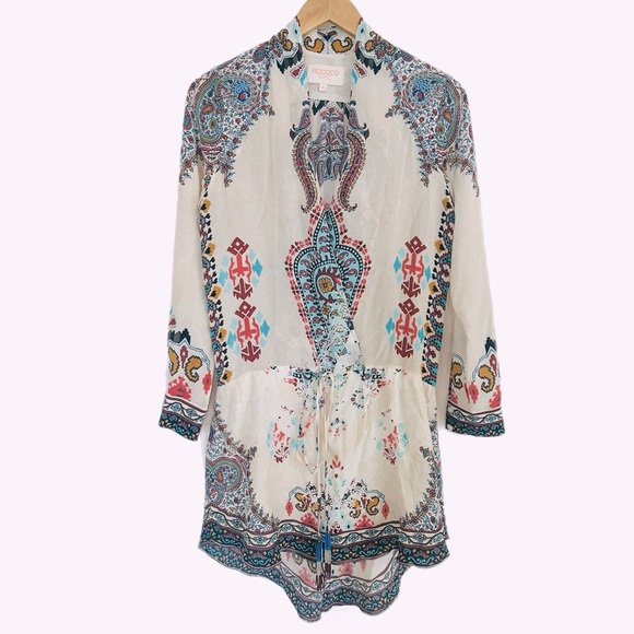 NWOT Rococo Sand Paisley Carpet Tunic Dress 100% Silk with Beaded Detail Size XS - Picture 6 of 12